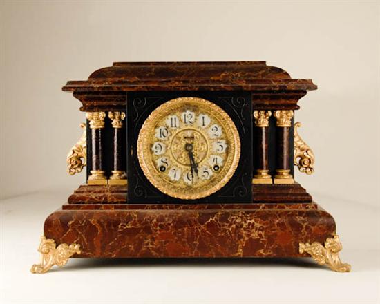 Appraisal: Ingraham Mantel Clock wooden case marbelized day time and strike