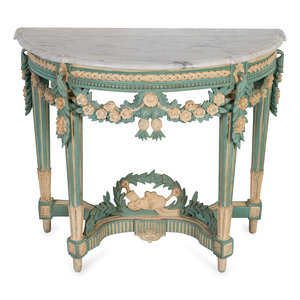 Appraisal: A Louis XVI Style Marble Top Polychromed Demi-lune Console TH