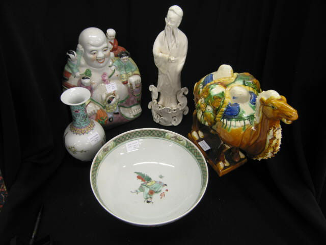 Appraisal: Pieces of Orientalia porcelain bowl and vase seated buddha camel