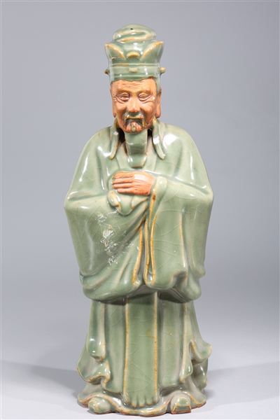 Appraisal: Chinese celadon glazed ceramic figure some wear chip to collar