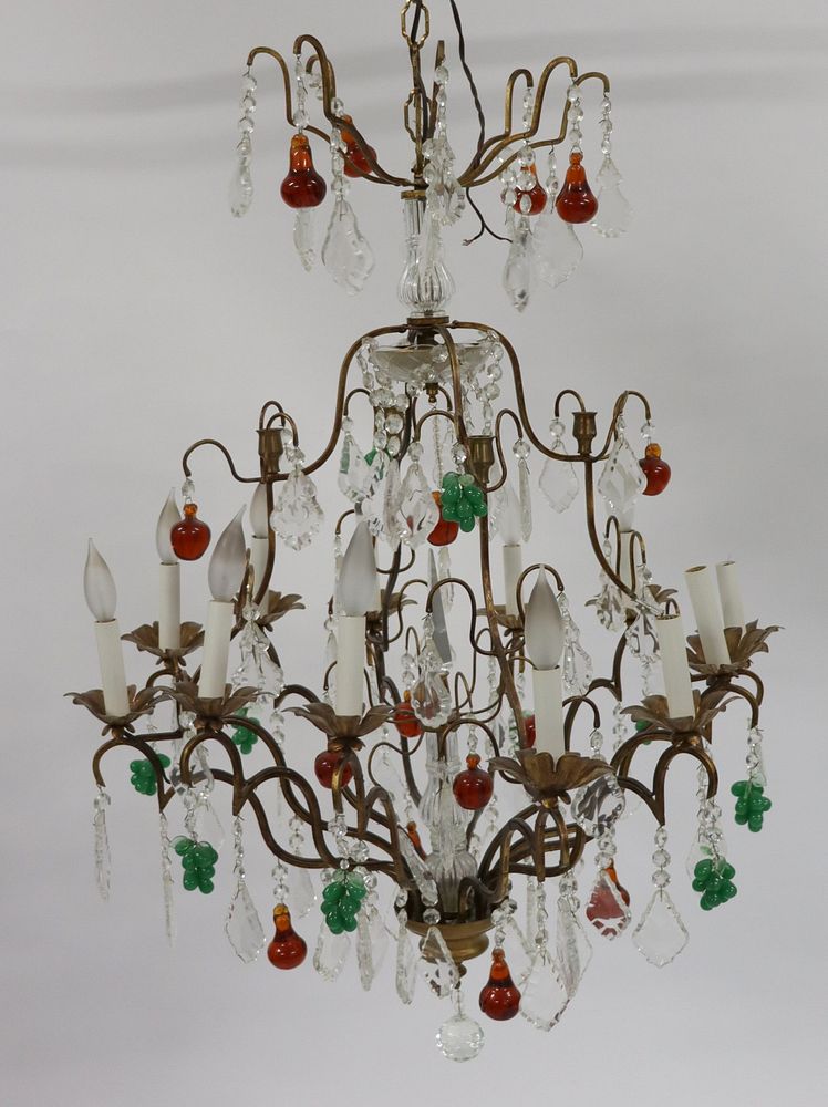 Appraisal: Antique Gilt Metal Skeleton Form Chandelier With Clear and Colored