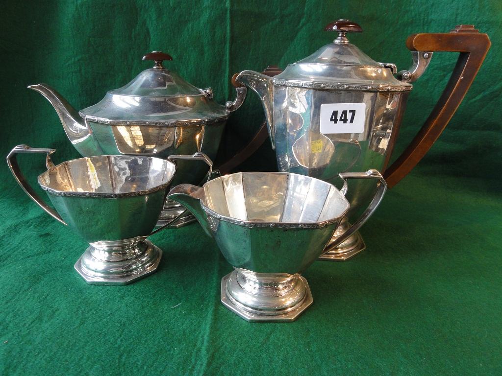 Appraisal: A four piece Art Deco tea service with faceted sides