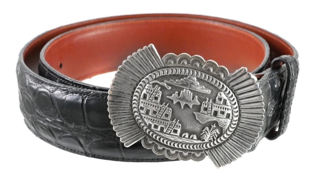 Appraisal: BRUCE MORGAN STERLING BUCKLE LUCCHESE BELTSize Lucchese American alligator belt