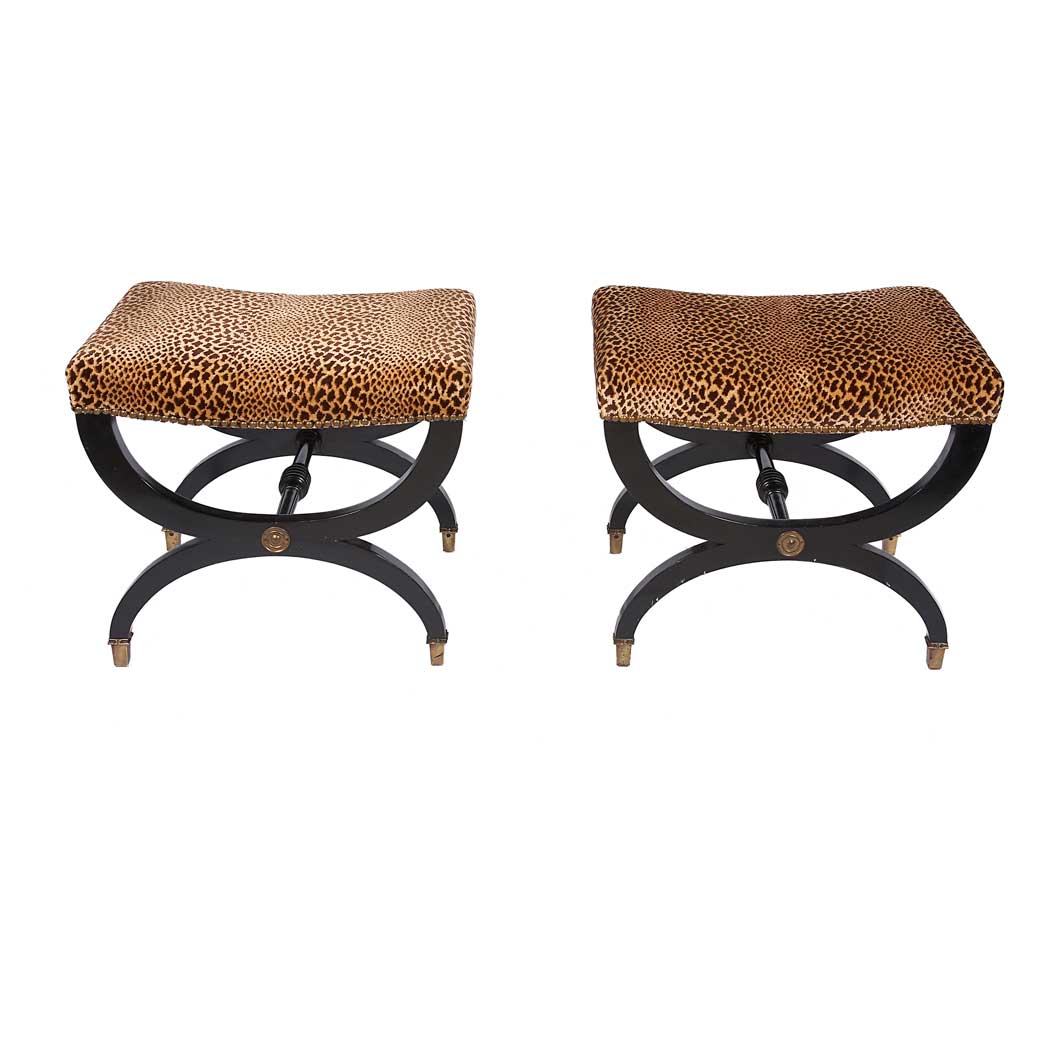 Appraisal: Pair of Empire Style Black Lacquered Stools Each with a