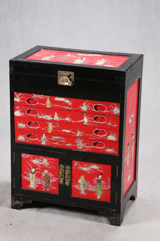 Appraisal: ORIENTAL STYLE SILVER CHEST Lift lid four drawers and two