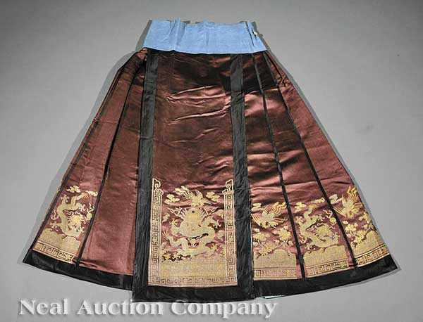 Appraisal: A Chinese Embroidered Silk Skirt late th c the brown