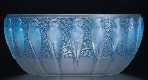 Appraisal: R LALIQUE Bowl Perruches opalescent with blue patina c M