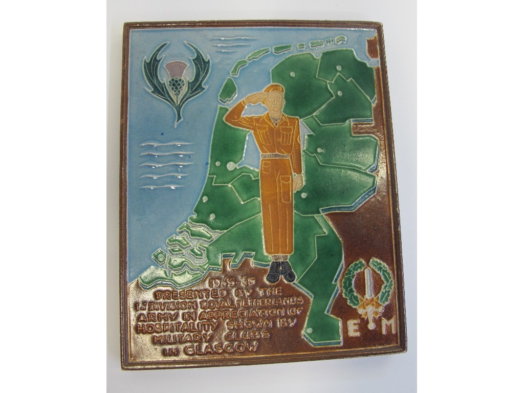 Appraisal: Westraven pottery tile - presented by the st Division Royal