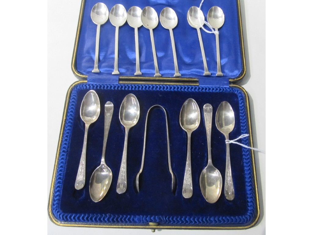 Appraisal: Lot comprising cased set of silver spoons with tongs and