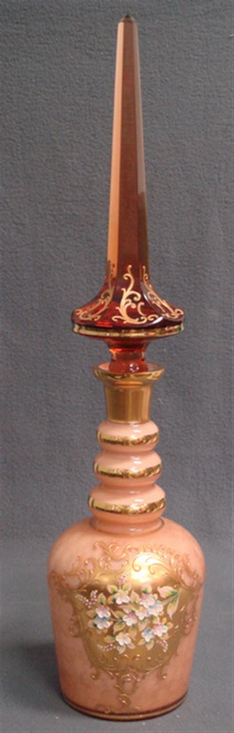 Appraisal: Gilt decorated Venetian stoppered bottle amber stopper tip ground peach