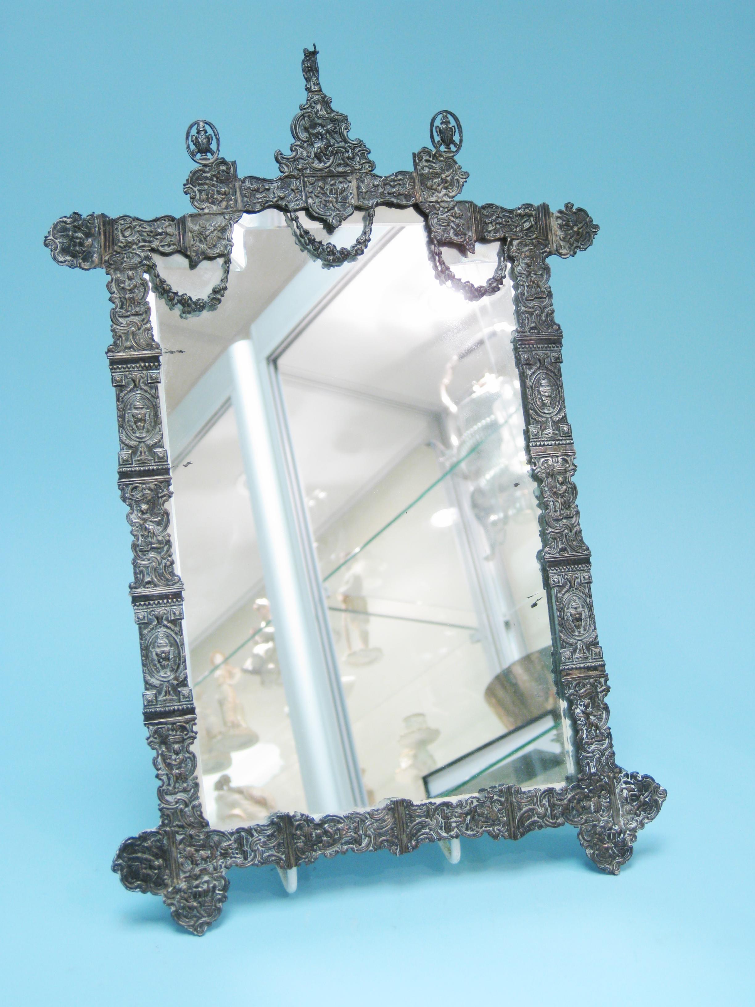 Appraisal: A Dutch silver framed rectangular Mirror with rectangular plate the