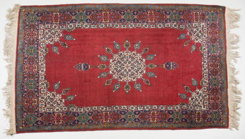 Appraisal: Semi-Antique Persian Medallion Area Rug hand-tied with cotton base red