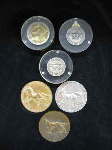 Appraisal: Dog Horse Medals bronze sterling in lucite approx '' to