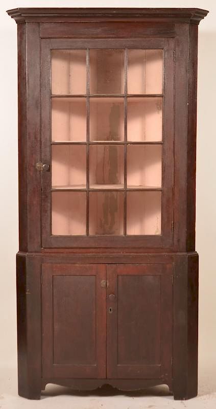 Appraisal: Federal Cherry Two Part Corner Cupboard American Federal Cherry Two