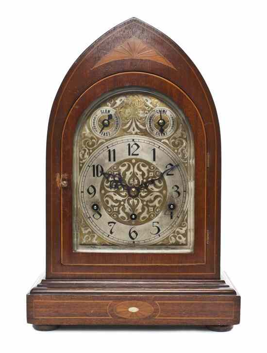 Appraisal: A German Mahogany Parquetry Mantel Clock of gothic arched form