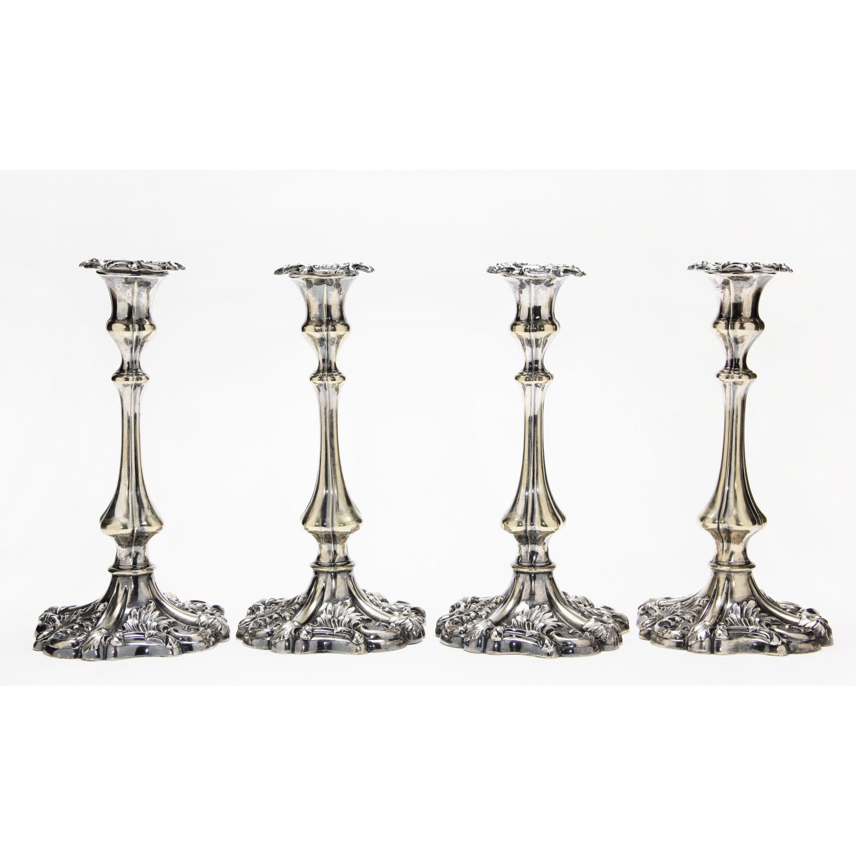 Appraisal: Set of Four Antique Silverplate Candlesticks likely English in the