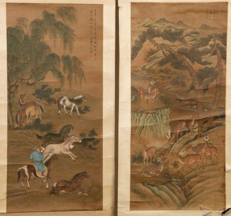 Appraisal: A PAIR OF CHINESE SCROLLS decorated with horses in a