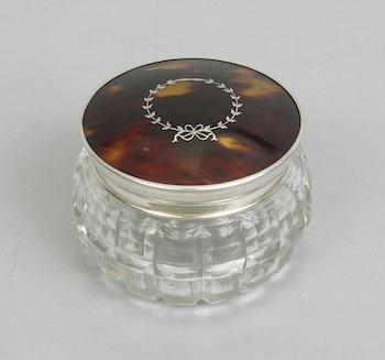 Appraisal: A Cut Glass Powder Jar With Sterling Silver Tortoise Shell