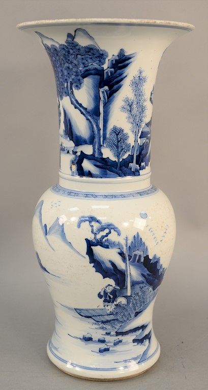 Appraisal: Kang Shi Yen Yen vase blue and white painted landscape