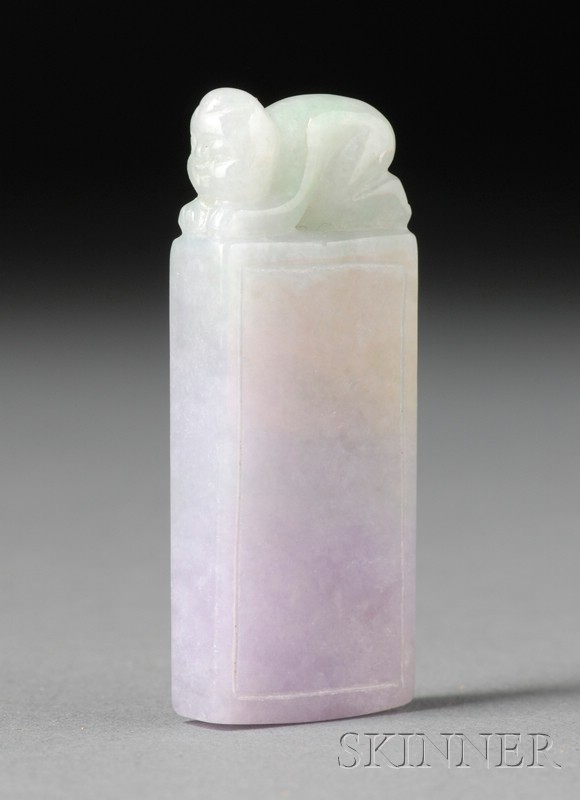 Appraisal: Jade Seal deep lavender and green finial in the form