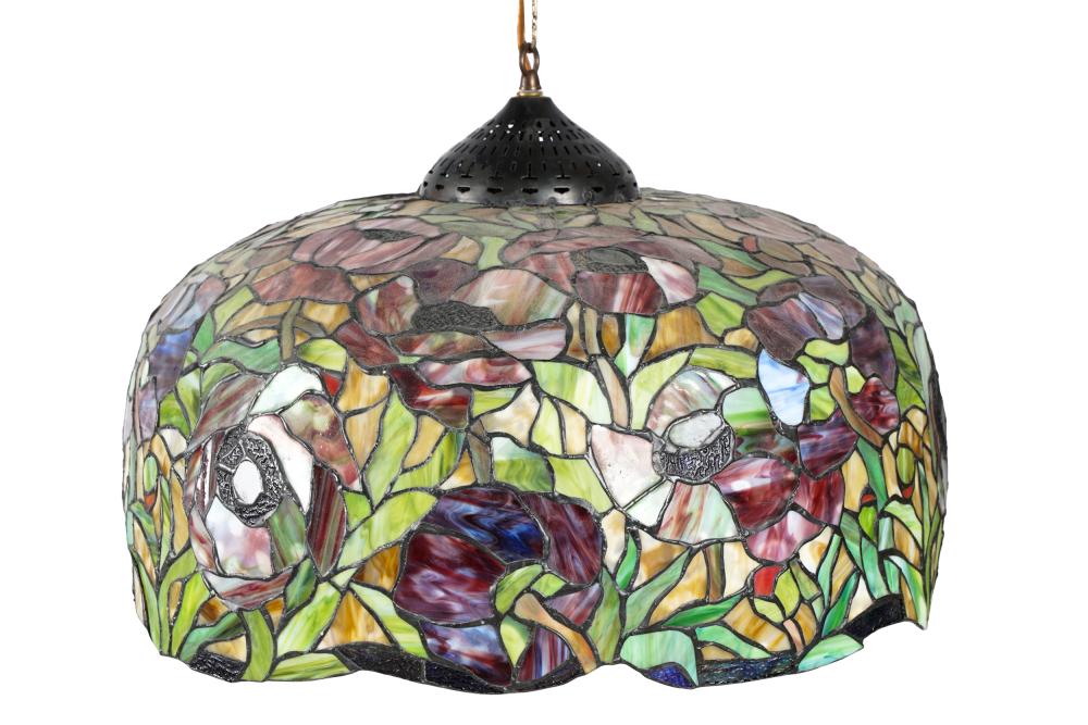 Appraisal: TIFFANY-STYLE LEADED GLASS CEILING FIXTUREcontemporary with Made in USA sticker