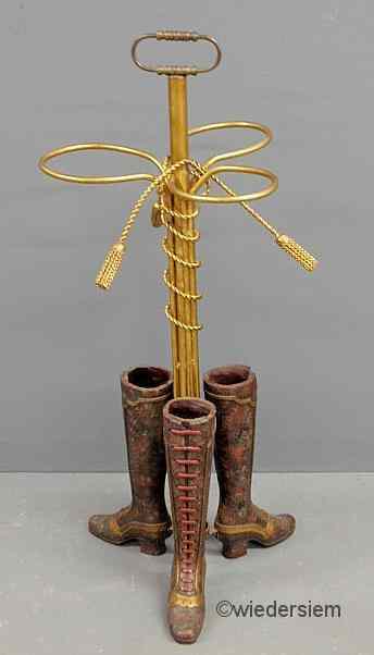 Appraisal: Victorian style metal boot-form umbrella stand with gilt metal rope