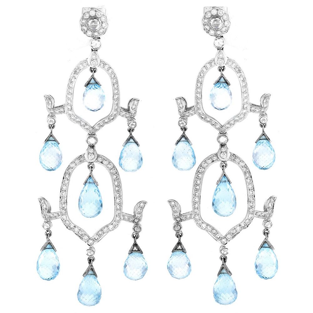 Appraisal: Blue Topaz Diamond and K Gold Earrings Carat Briolette Cut