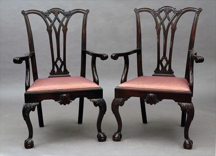 Appraisal: Pair of Chippendale-Style Mahogany Armchairs In the Philadelphia manner x