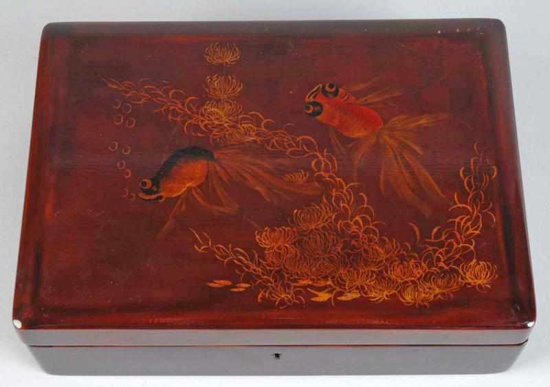 Appraisal: Lot of Lacquered Box -Paneled Screen Description Lacquered box is