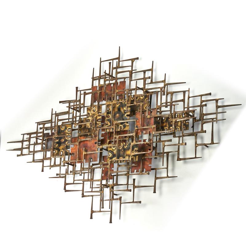 Appraisal: SILAS SEANDEL Wall hanging sculpture USA s Torchcut steel and