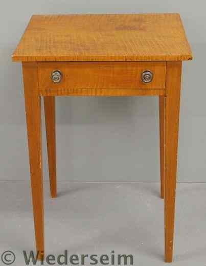 Appraisal: Hepplewhite tiger maple one-drawer stand c with square tapered legs