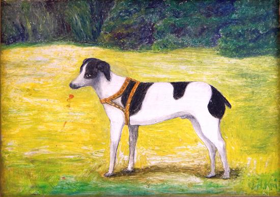 Appraisal: Folk art dog portrait oil on board signed G H