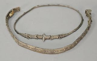 Appraisal: Two European silver belts possibly Egyptian one in fishbone rope