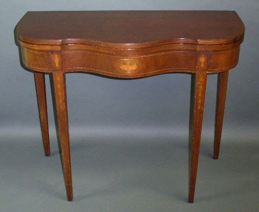 Appraisal: Philadelphia Hepplewhite style inlaid mahogany card table h x w