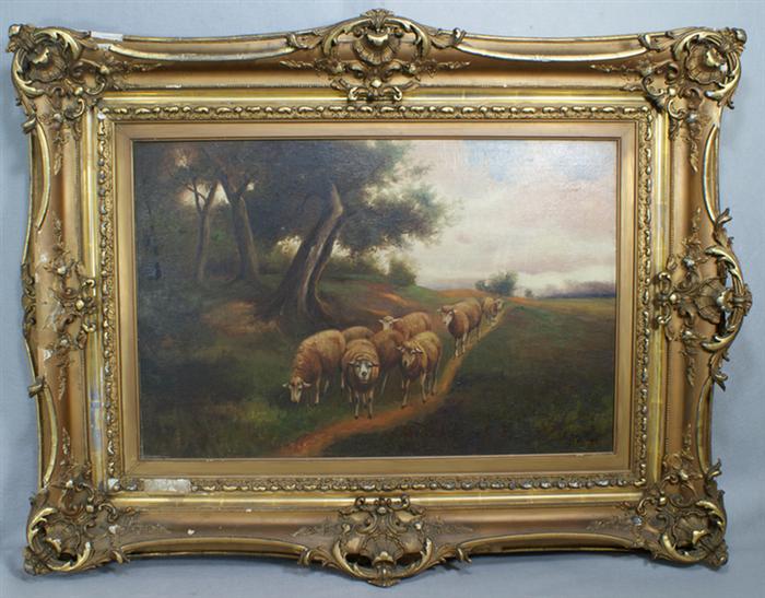 Appraisal: Oil on canvas signed B Mojatry' sheeps on a meadow