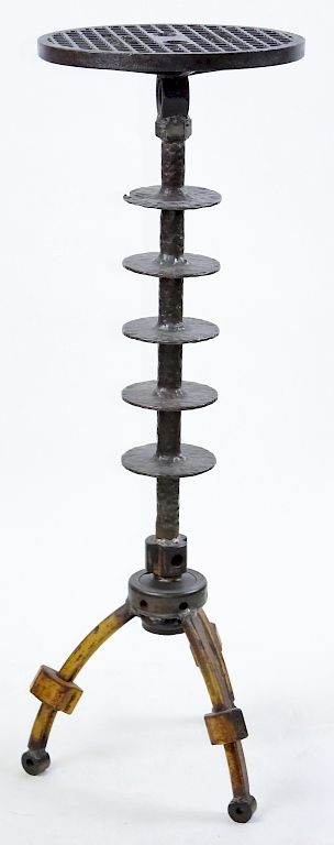 Appraisal: Cindy Wynn Industrial Iron Plinth Stand Pedestal Cindy Wynn b