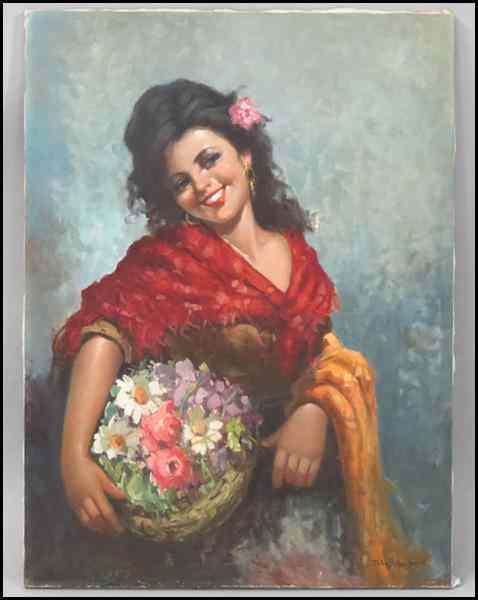 Appraisal: JOHN BAKER SMITH TH CENTURY FLOWER GIRL Oil on canvas