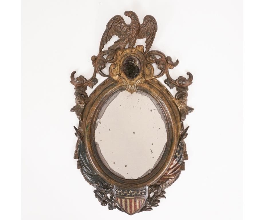 Appraisal: Cast iron framed oval mirror with original paint decoration of