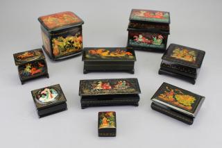 Appraisal: Russian Lacquerware Boxes Russian Lacquerware Boxes