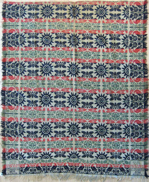 Appraisal: Pennsylvania jacquard coverlet inscribed Adam Wolf West Hanover Dauphin County