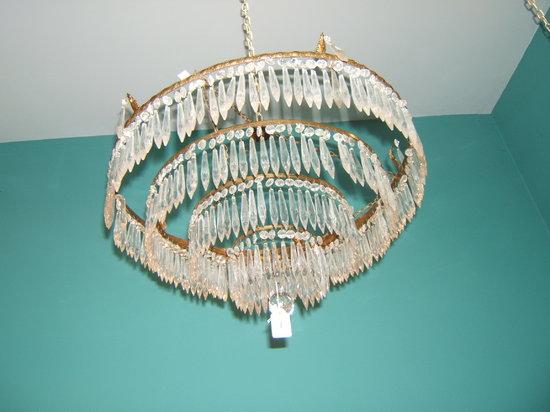 Appraisal: A gilt and glass hanging light fitting a further hanging