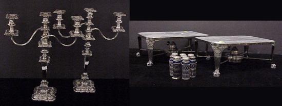 Appraisal: Silverplate including two Gorham candleabra with three lights h that