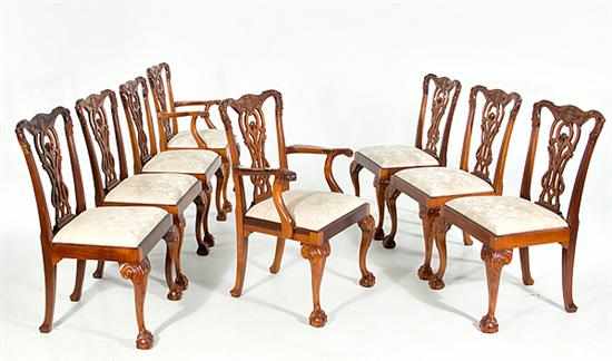 Appraisal: Set of eight Chippendale style carved mahogany dining chairs comprised