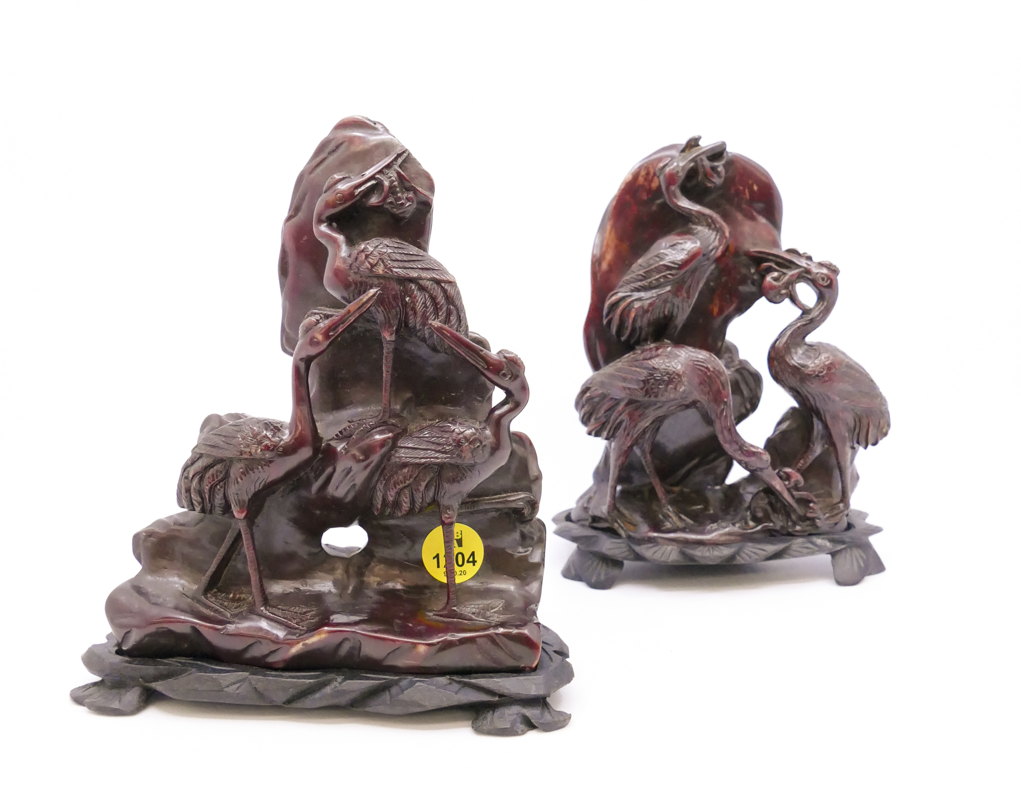 Appraisal: pc Chinese Soapstone Crane Carvings on Stands- ''