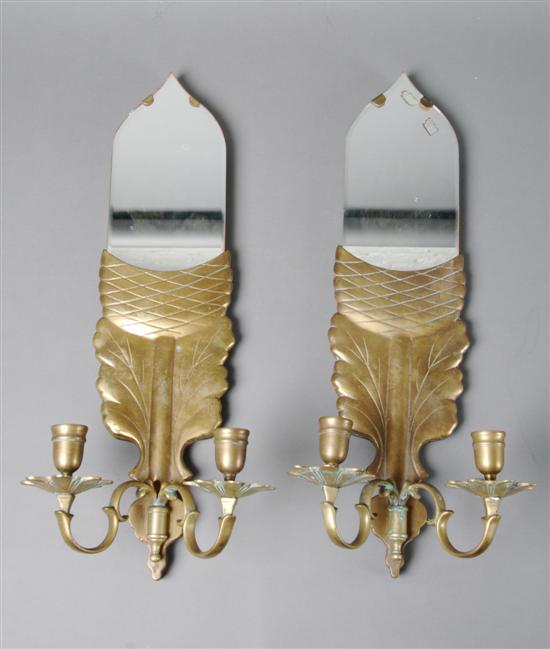 Appraisal: A Pair of Brass Acorn Form Two-Light Sconces Height inches