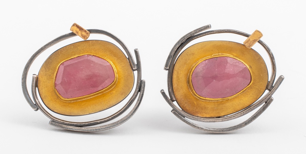 Appraisal: SYDNEY LYNCH 'BIRDS NEST' PINK SAPPHIRE EARRINGS Sydney Lynch 'Birds