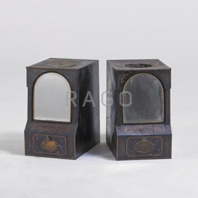 Appraisal: TWO GENERAL STORE CANISTERS Mirrored fronts titled Gunpowder and Japan