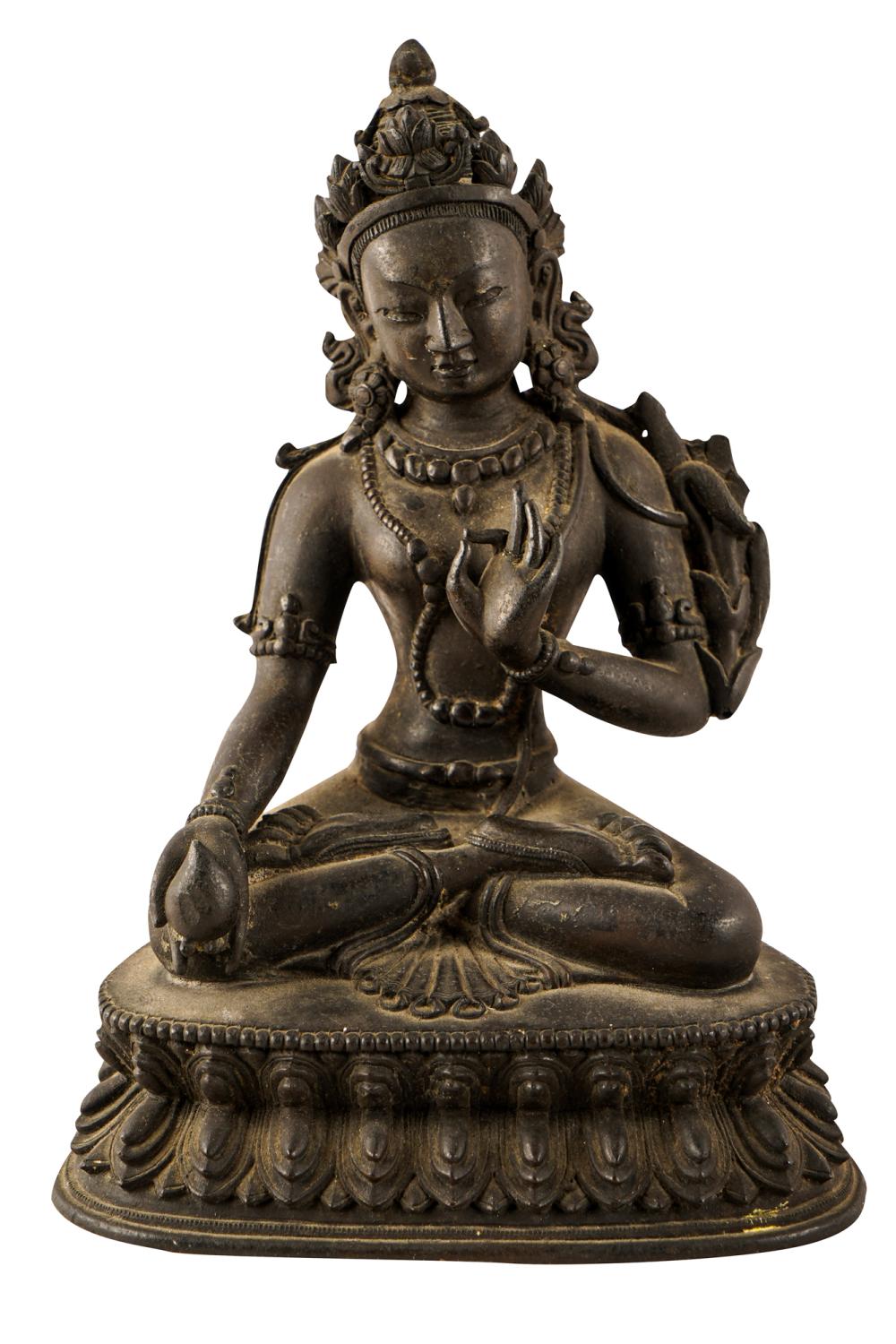 Appraisal: CHINESE SEATED BRONZE OF TARA th Century with inscribed to