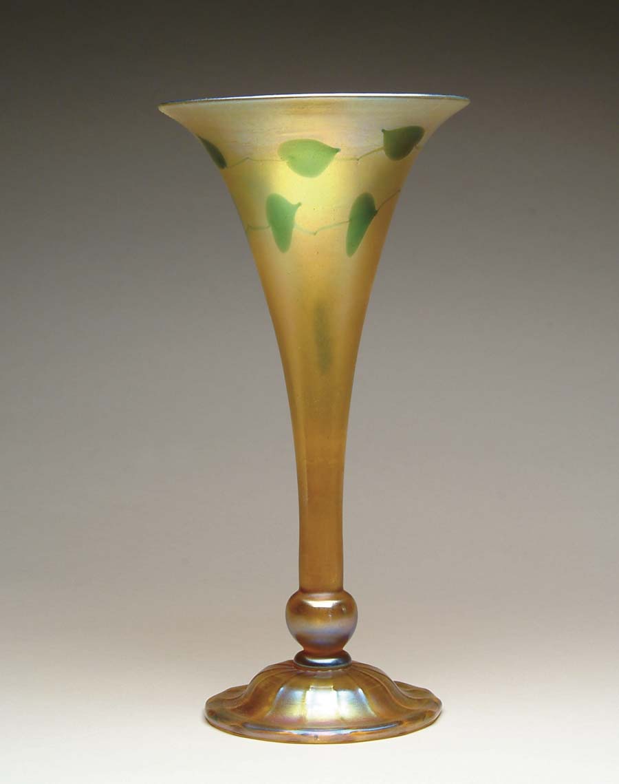 Appraisal: TIFFANY TRUMPET VASE Very impressive gold favrile trumpet vase is