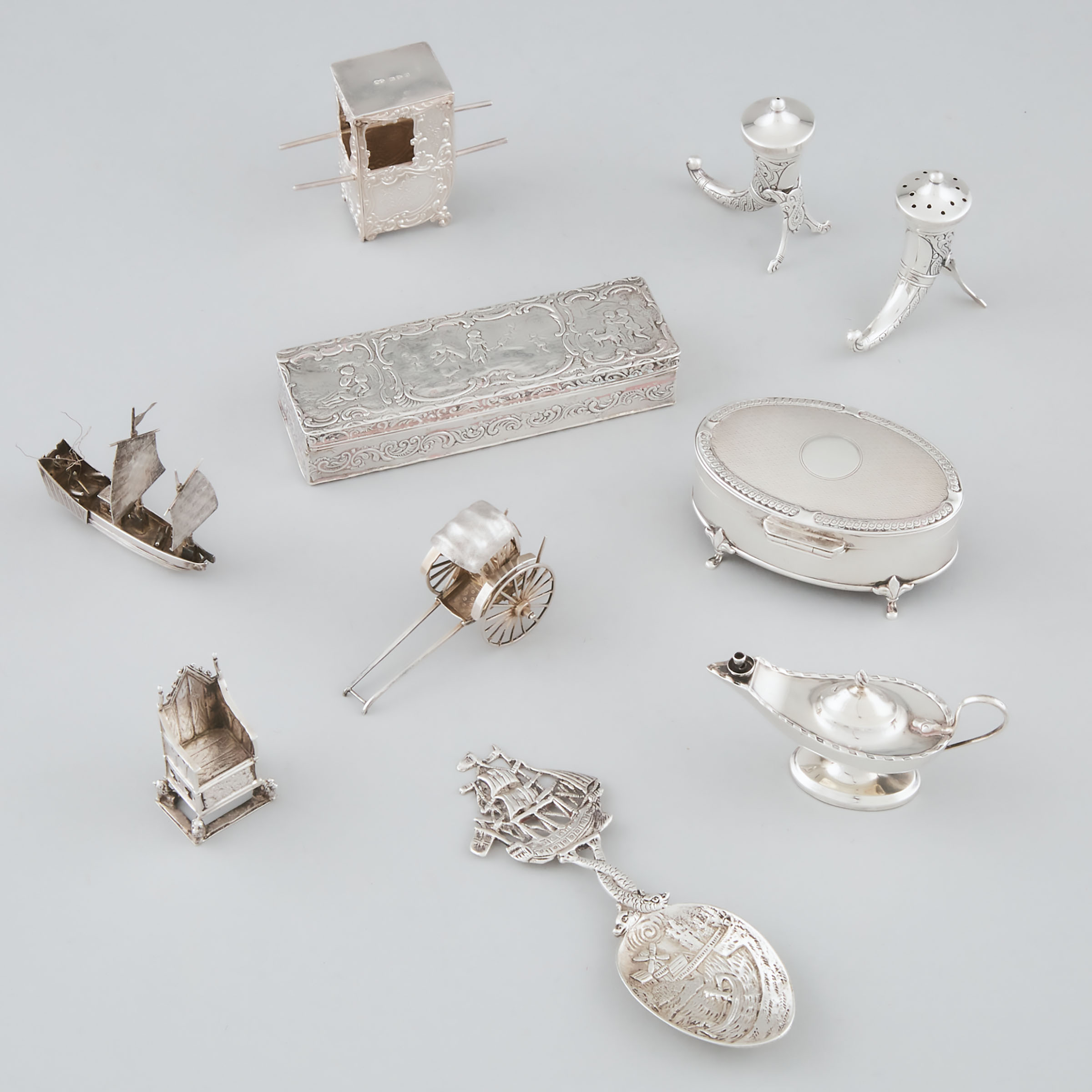 Appraisal: Group of English Continental and Asian Silver Small Articles th